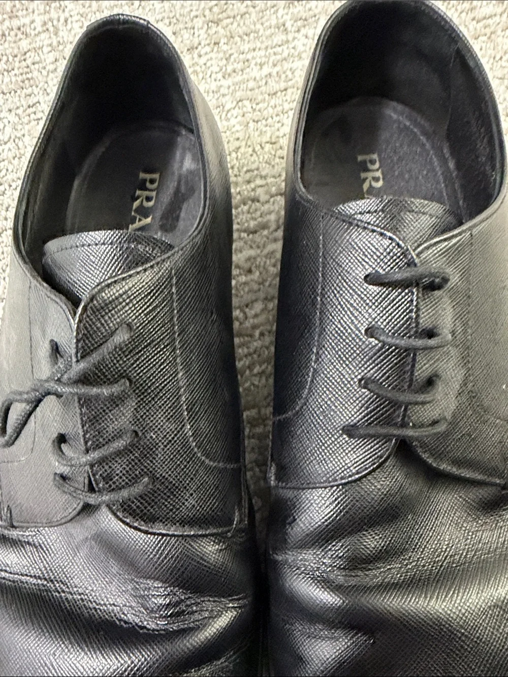 Prada Black Leather Lace-Up Oxfords
